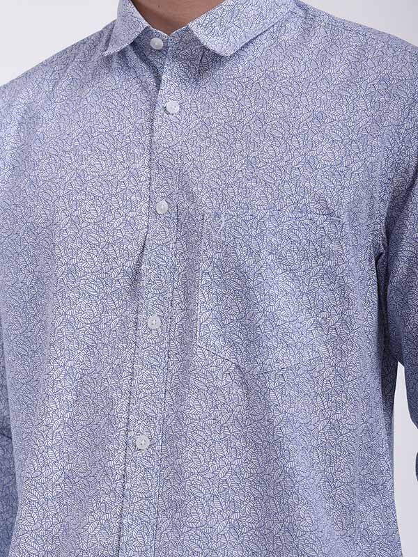 Indian Terrain Men's Regular Fit Full Sleeve Tropical Print Blue Shirt